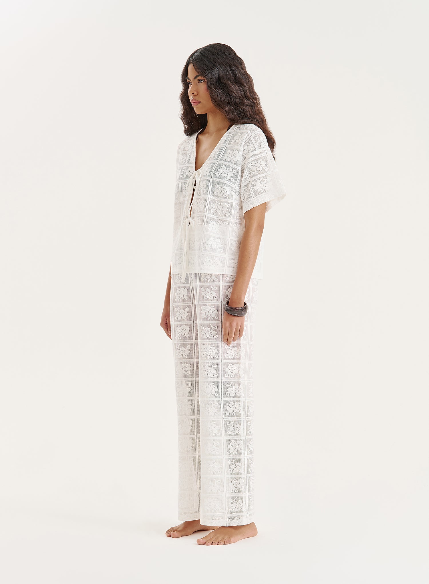 White Crochet Lace Tie Front Top